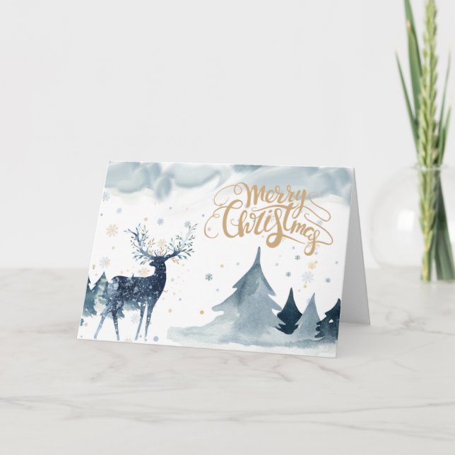 Aquarell-Weihnachtsren gefaltete Karte (Vorderseite)