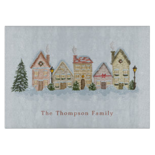 Aquarell-Weihnachtsstadt personalisierter Familien Schneidebrett