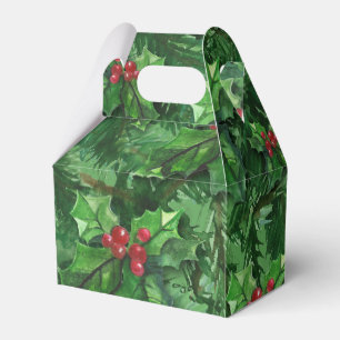 Aquarell-Weihnachtsstechpalmen-Beeren Geschenkschachtel