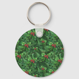 Aquarell-Weihnachtsstechpalmen-Beeren Schlüsselanhänger