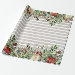 Aquarell Weihnachtsstern Kiefer Wasserfall Gestrei Geschenkpapier