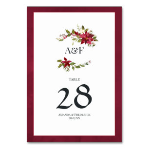 Aquarell-Weihnachtsstern und Stechpalme Weihnachts Tischnummer