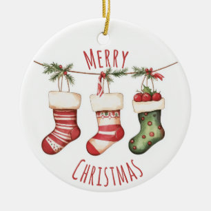 Aquarell-Weihnachtsstrumpf-Ornament Keramik Ornament