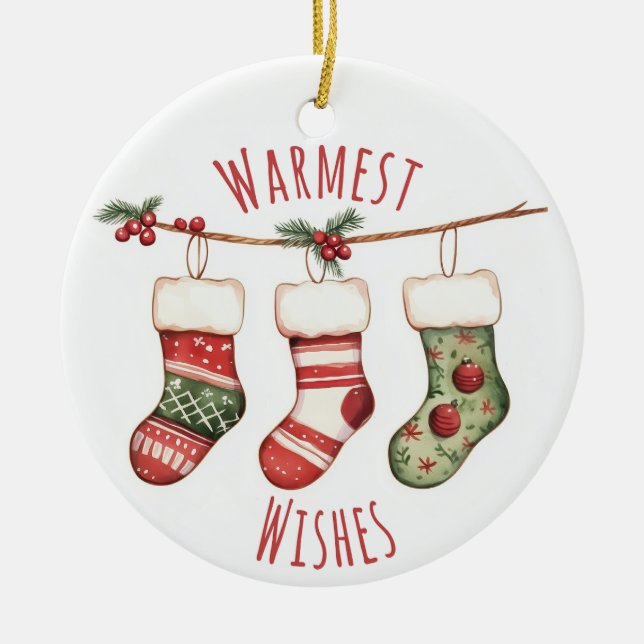Aquarell-Weihnachtsstrümpfe-Anhänger Keramik Ornament (Vorne)