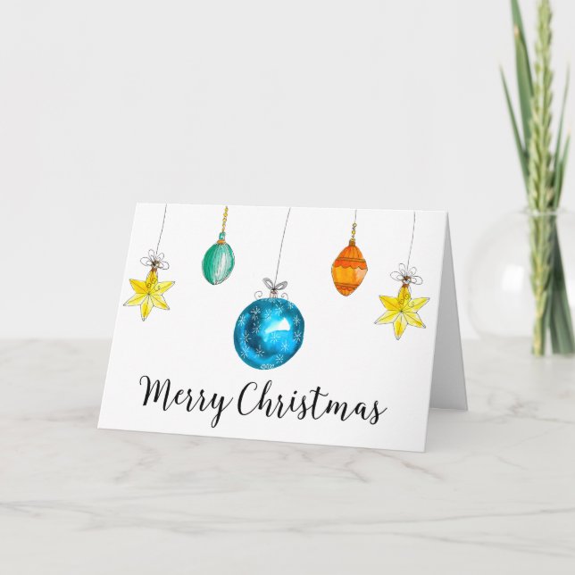 Aquarell-Weihnachtsverzierungs-nüchterne Feiertagskarte (Vorderseite)