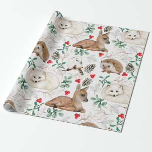 Aquarell-Weihnachtswaldtiere, Kiefernzapfen   Geschenkpapier