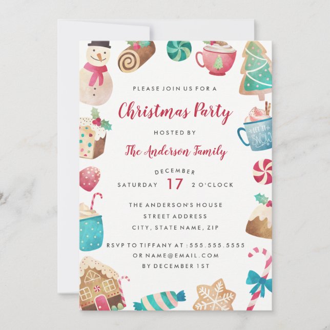 Aquarell Weihnachtsweihnachtsfeiertage Party Einla Einladung (Vorderseite)