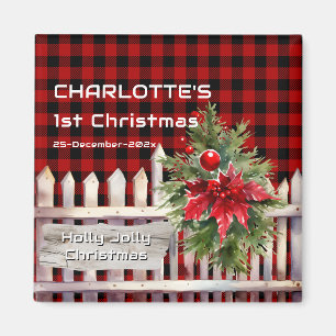 Aquarell-Weihnachtszaun-Buffalo-Karo-Magnet Magnet