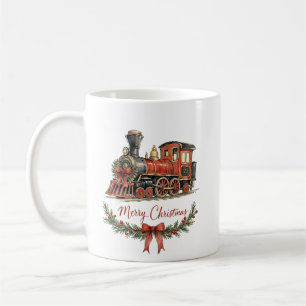 Aquarell-Weihnachtszug mit Kranz Kaffeetasse