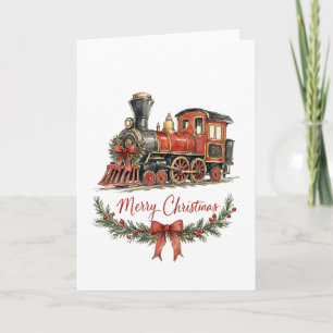 Aquarell-Weihnachtszug mit Kranz Karte