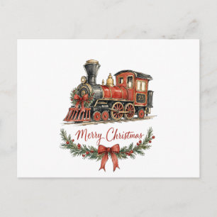 Aquarell-Weihnachtszug mit Kranz Postkarte