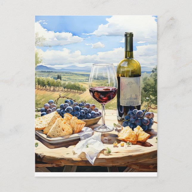 Aquarell Wein und Weinberg Hintergrund Postkarte (Vorderseite)