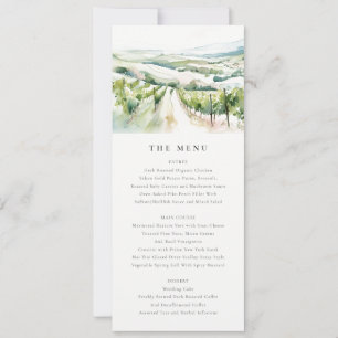 Aquarell Weinberg Landschaft Hochzeitsmenükarte Einladung