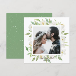 Aquarell Weiß und Grüne Blüten Save the Date Einladung