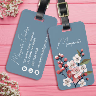 Aquarell-Weißdorn-Blumen Blau und Weiß Schrift Gepäckanhänger
