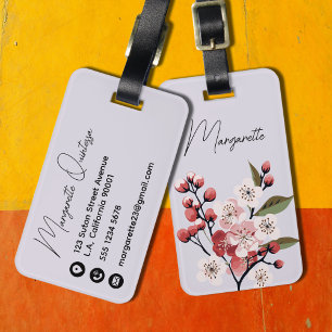Aquarell-Weißdorn-Blumen Skript Name Lila Gepäckanhänger