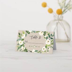 Aquarell Weiße Blume Leinwand Linen Hochzeit Platzkarte