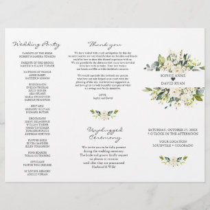 Aquarell Weiße Blumen Tri+Fold Hochzeitsprogramm