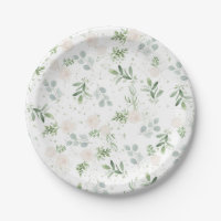 Aquarell Weiße Blumen und Eukalyptusblätter