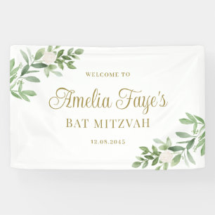 Aquarell Weiße Blumen und Grünzeug Bat Mizwa Banner