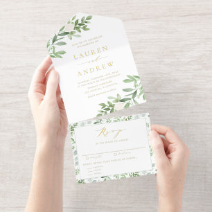 Aquarell Weiße Blumen und Grünzeug Hochzeit All-in-One-Einladung