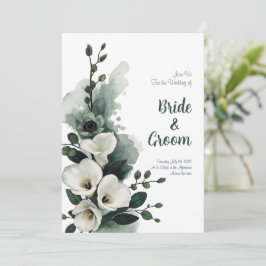 Aquarell Weiße Calla-Lilie Salbei-Grün Minimalisti Einladung