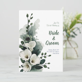 Aquarell Weiße Calla-Lilie Salbei-Grün Minimalisti Einladung