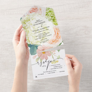Aquarell Weiße Florale Hochzeit All In One Einladung