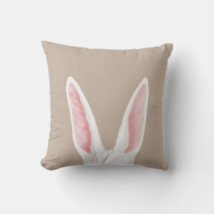 Aquarell Weiße Hasenohren auf Beige zu Ostern Kissen