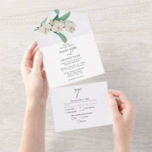 Aquarell Weiße Orchideen Florale Hochzeit All In One Einladung