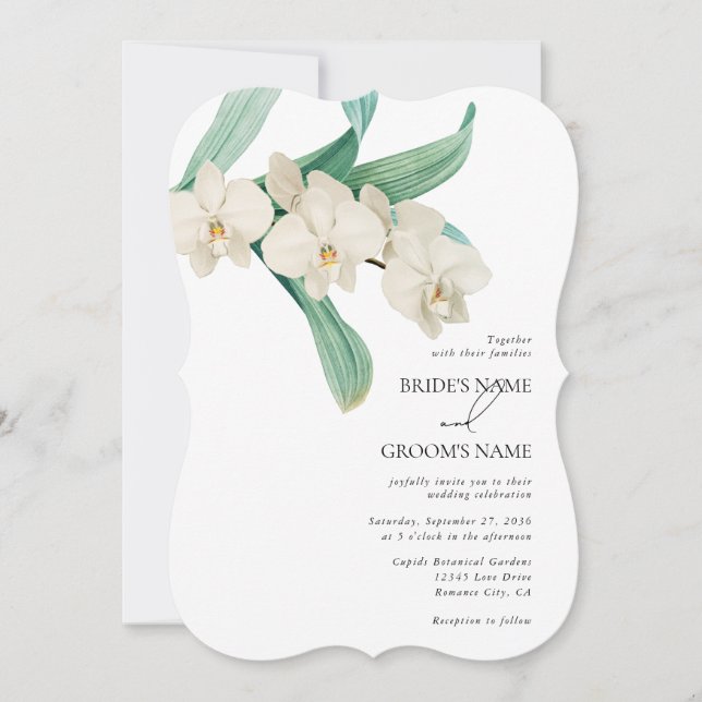Aquarell Weiße Orchideen Florale Hochzeit Einladung (Vorderseite)