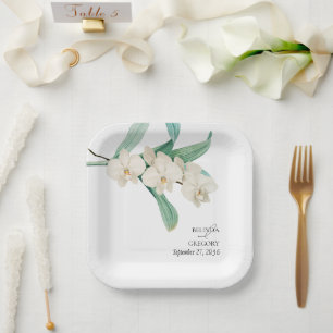 Aquarell Weiße Orchideen Florale Hochzeit Pappteller