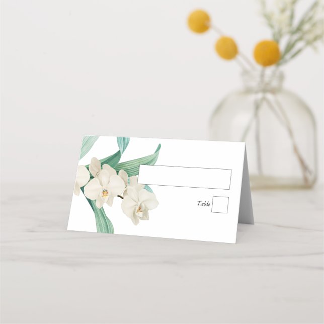 Aquarell Weiße Orchideen Florale Hochzeit Platzkarte (Vorderseite)