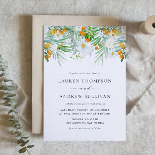 Aquarell Weiße Orchideen und Kumquats Hochzeit Einladung