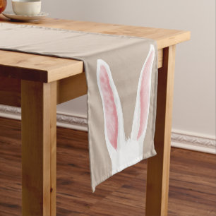 Aquarell Weiße Ostern Hasenohren auf Beige Süß Kurzer Tischläufer