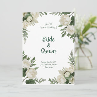 Aquarell Weiße Pfingstrose Üppiges Grün Botanisch Einladung