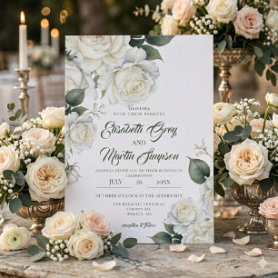 Aquarell Weiße Rose Hochzeit Einladung