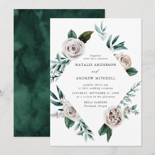 Aquarell Weiße Rosen Floraler Rahmen Hochzeit Einladung