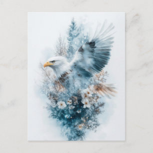 Aquarell Weißer Adler im Flug mit weißer Blume Postkarte