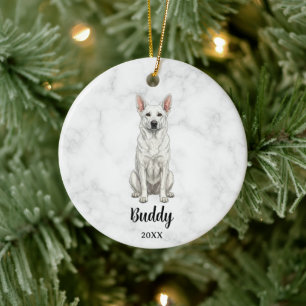 Aquarell Weißer Deutscher Schäferhund Name Hunde G Keramik Ornament
