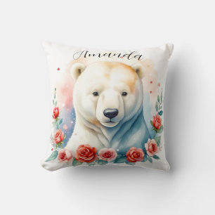 Aquarell Weißer Eisbär Blumen Kissen