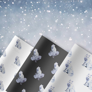 Aquarell Weißer Polarfuchs Weihnachten Geschenkpapier Set