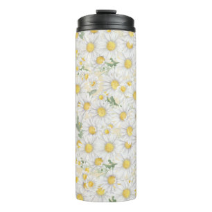 Aquarell weißes Blumenmuster Thermosbecher