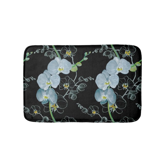 Aquarell-weißes Orchideen-Muster Badematte (Vorderseite)