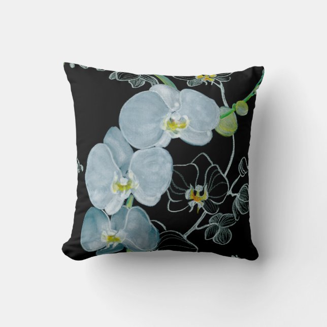 Aquarell-weißes Orchideen-Muster Kissen (Vorderseite)
