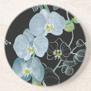 Aquarell-weißes Orchideen-Muster Sandstein Untersetzer