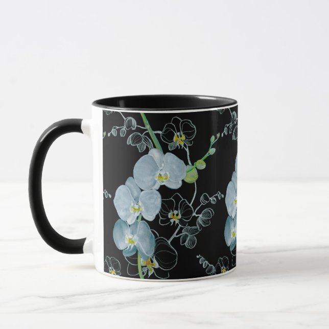 Aquarell-weißes Orchideen-Muster Tasse (Links)