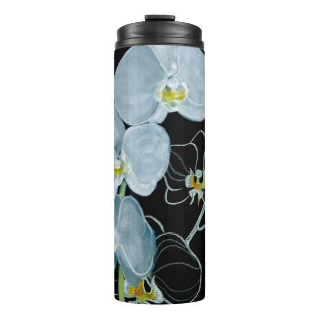Aquarell-weißes Orchideen-Muster Thermosbecher (Vorderseite)