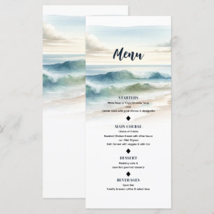 Aquarell-Wellen Strand Hochzeitsmenü Menükarte