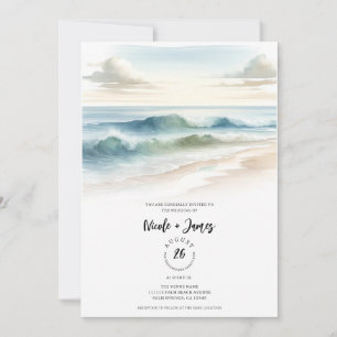 Aquarell-Wellen Strand Rustikale Küstenhochzeit Einladung